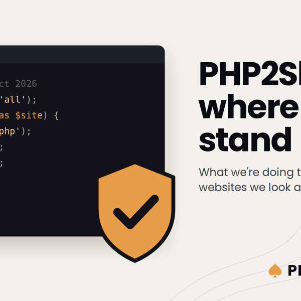PHP2Shell security notice: code window with an orange shield and tick