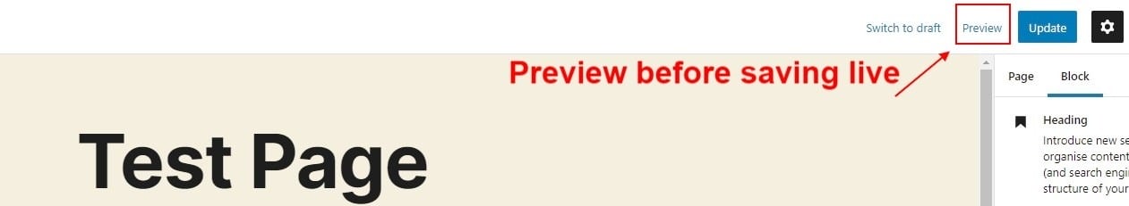 Preview Function Gutenberg