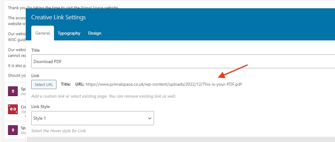 Add link to creative link widget to embed within a page