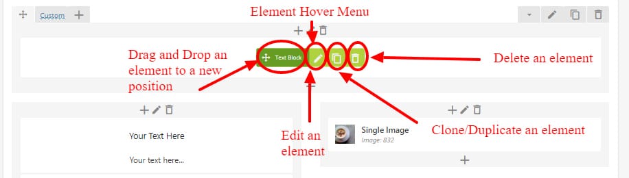 Element menu options