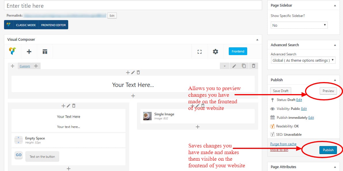 Saving and previewing changes WP