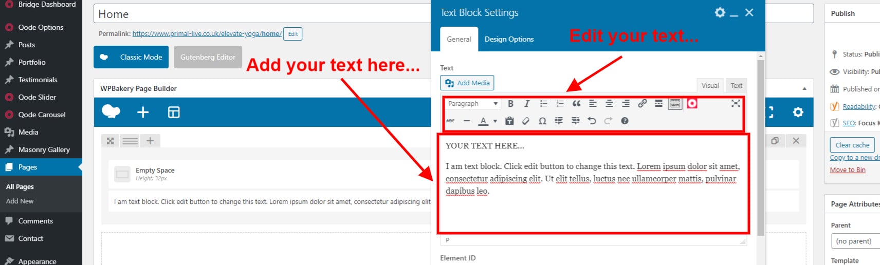 Adding and Editing Text on WordPress