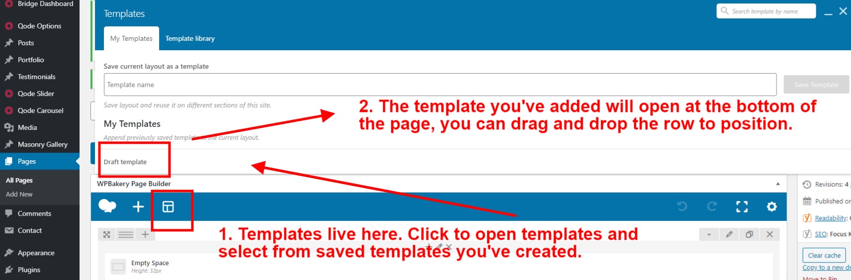 Adding the template to the page