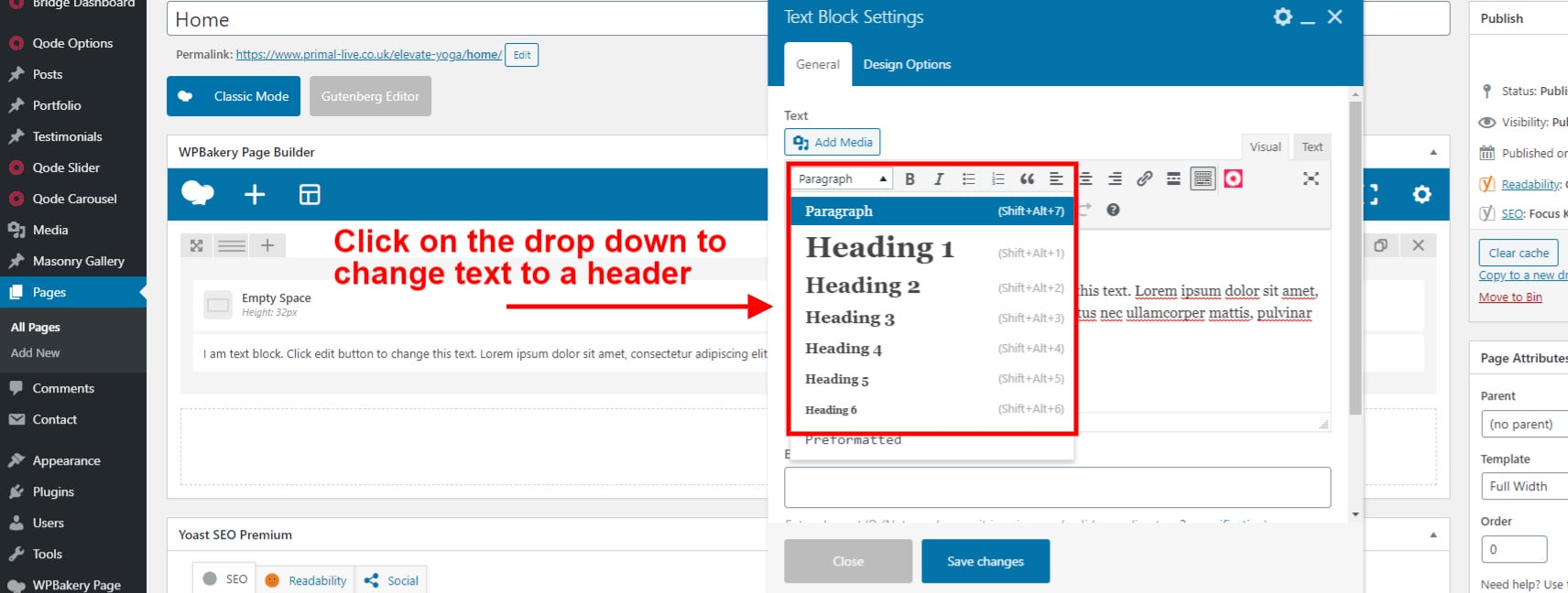 Change text to a heading