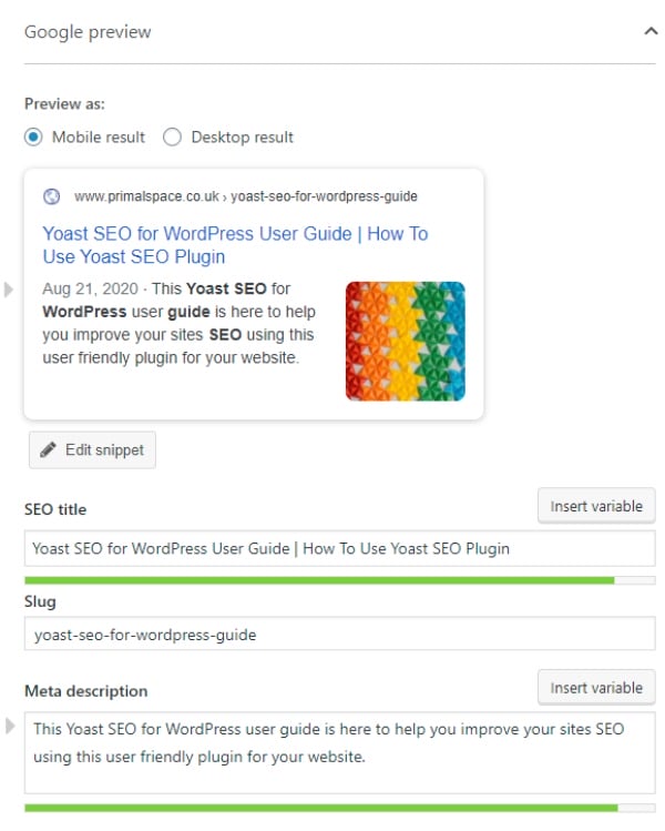 Yoast Google Preview