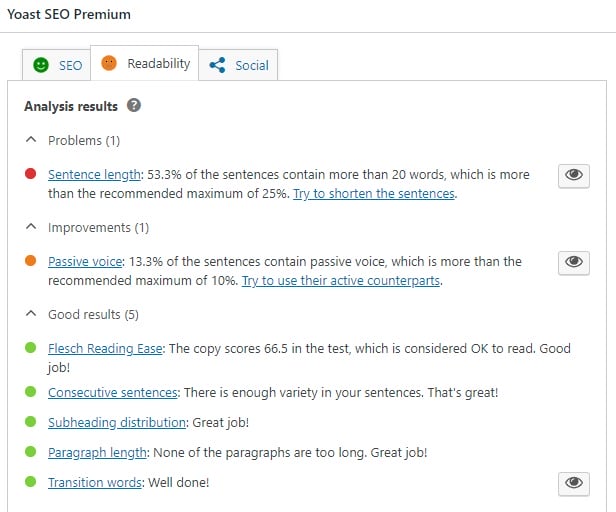 Yoast Readability Before