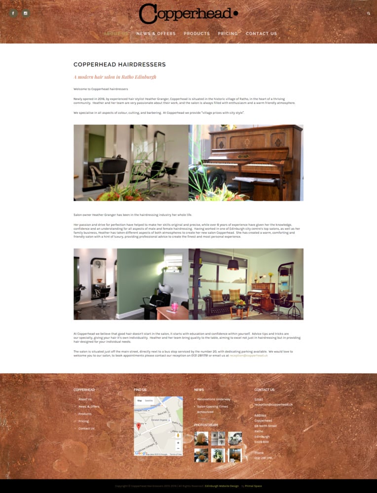 Copperhead Hairdressers About Us Page Full Height and Width