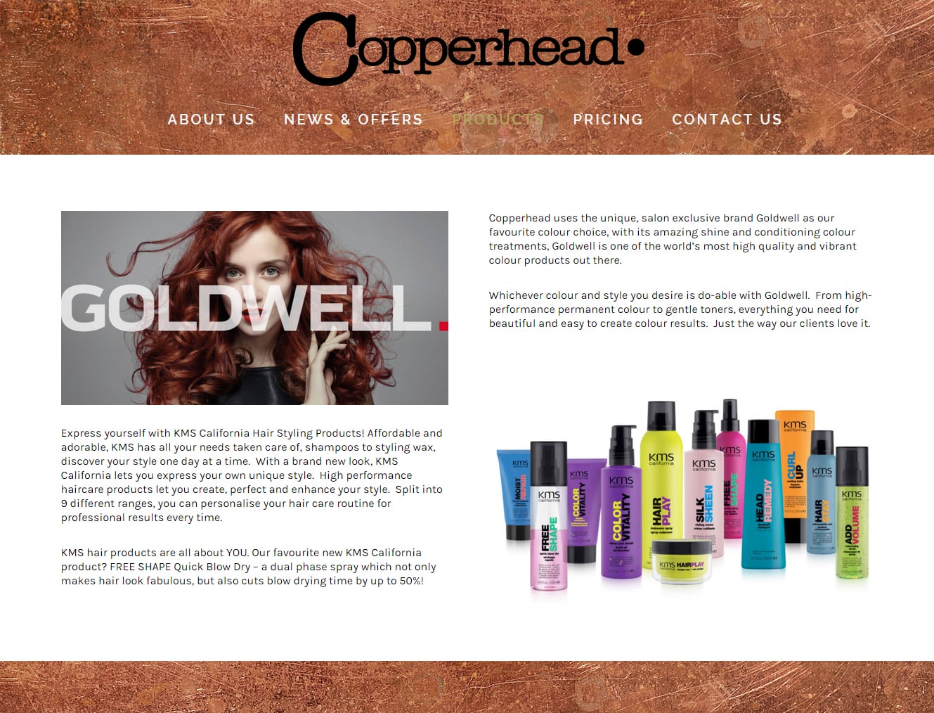 Copperhead Hairdressers Products Page Narrow