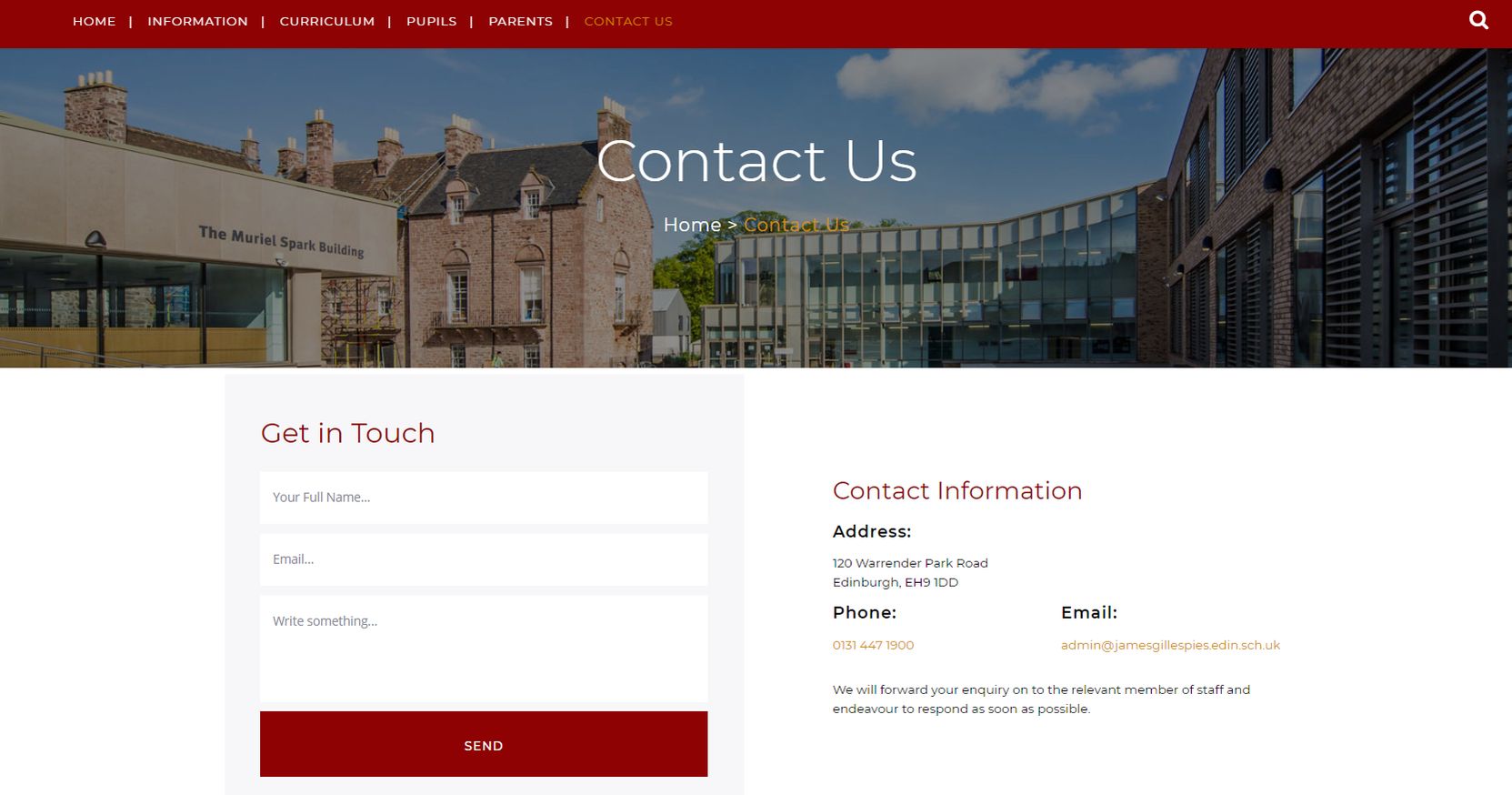 James Gillespie's High School Contact