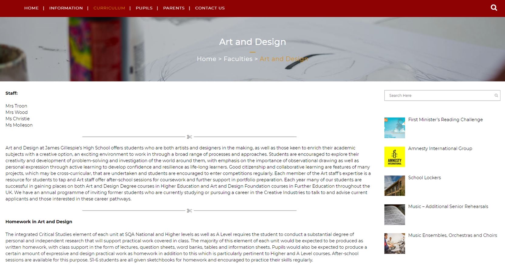 James Gillespie's High School Subjects