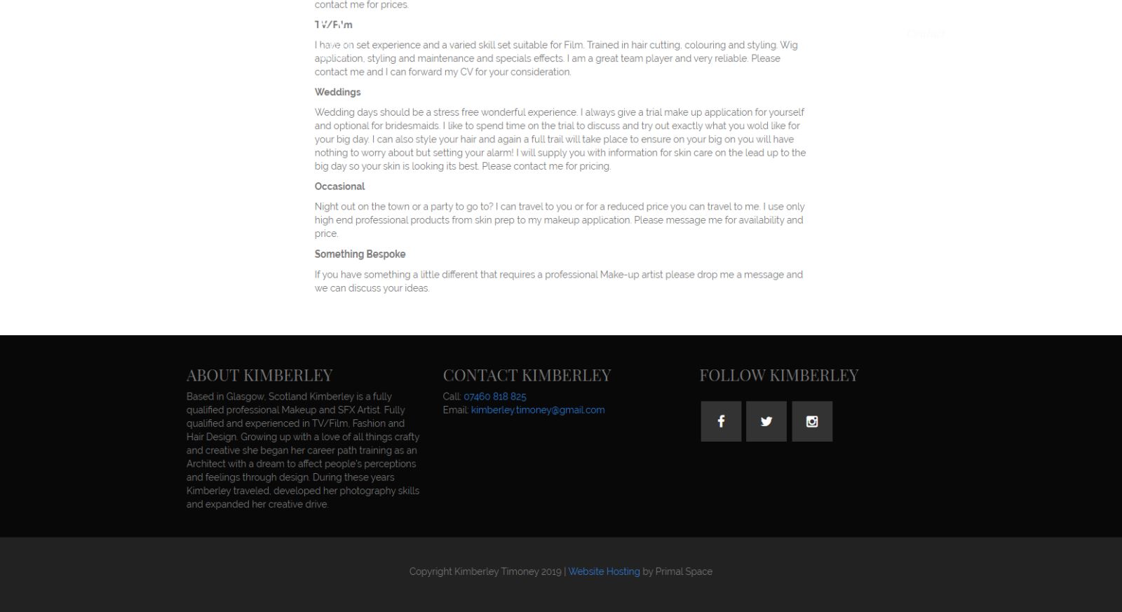Kimberly Timoney Website Development Footer