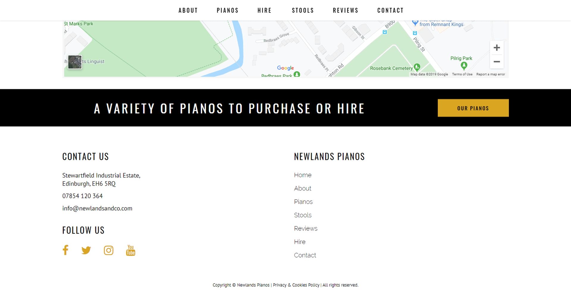 Newlands Pianos Website Design Footer