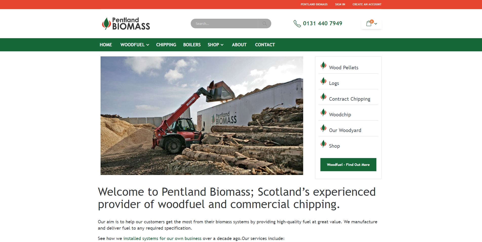Pentland Biomass Homepage Products Section