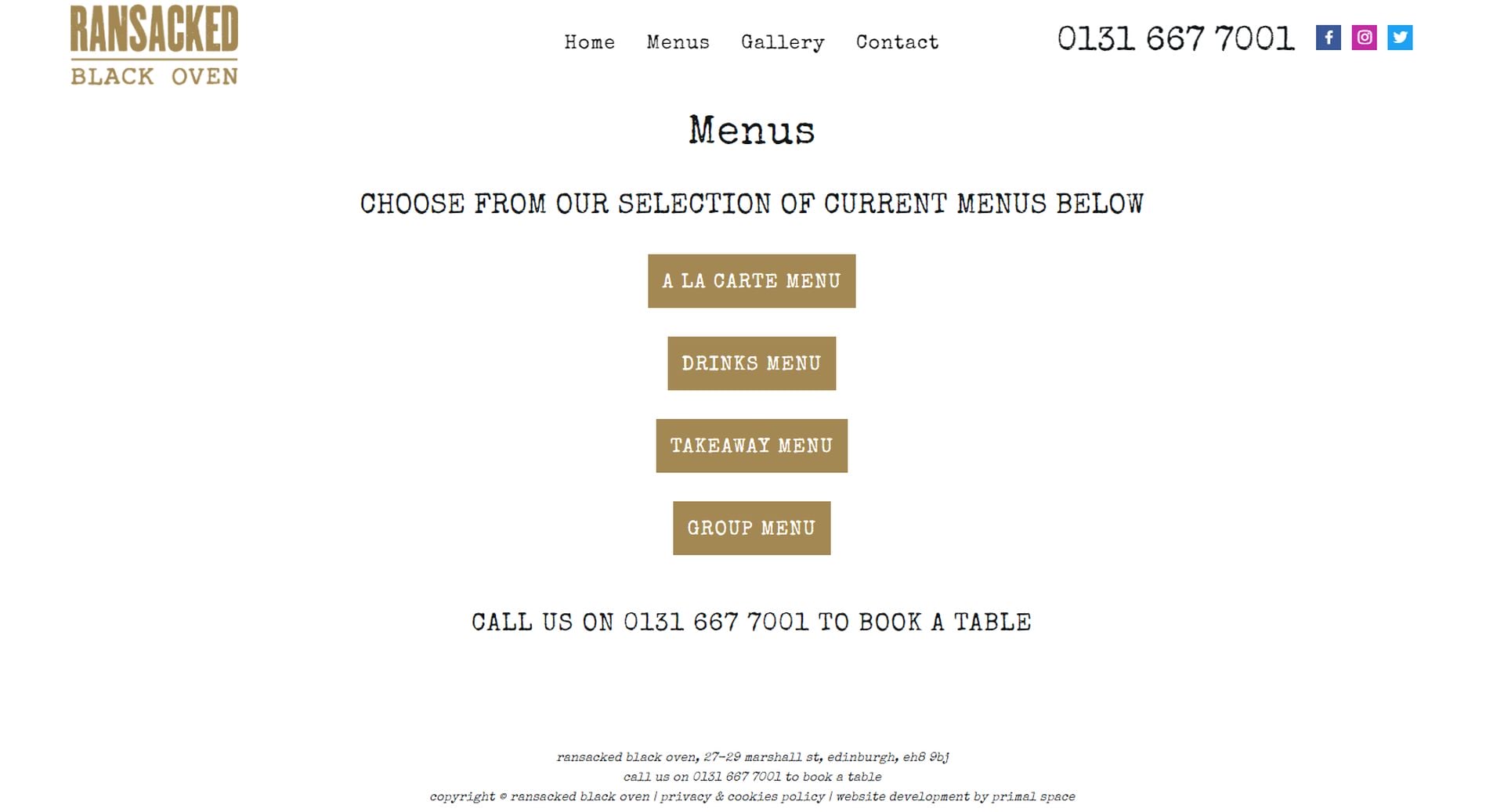 Ransacked Black Oven Website Design Menus