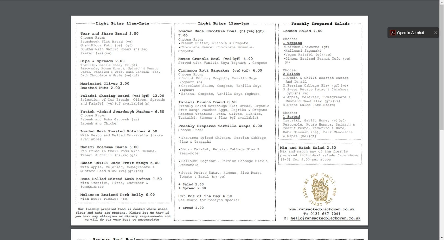 Ransacked Black Oven Website Design Food Menu