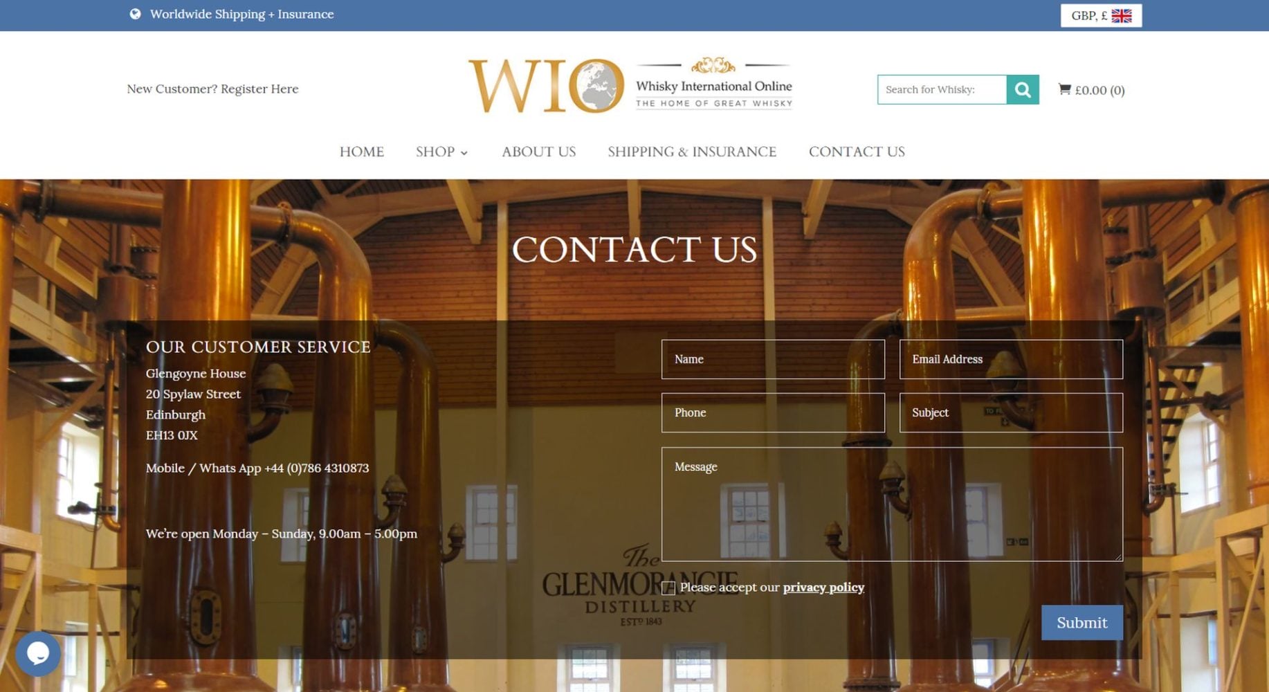 Whisky International Online Contact
